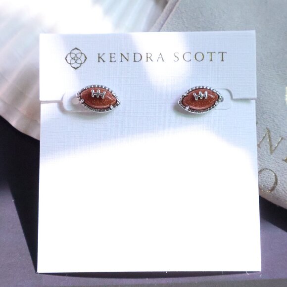 Kendra Scott Football Stud Earrings Orange Goldstone Silver - Picture 1 of 2